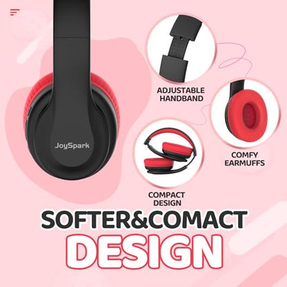 JoySpark Kids Bluetooth Headphones Over-Ear, 60Hrs, Built-in Mic-Black - color: Black