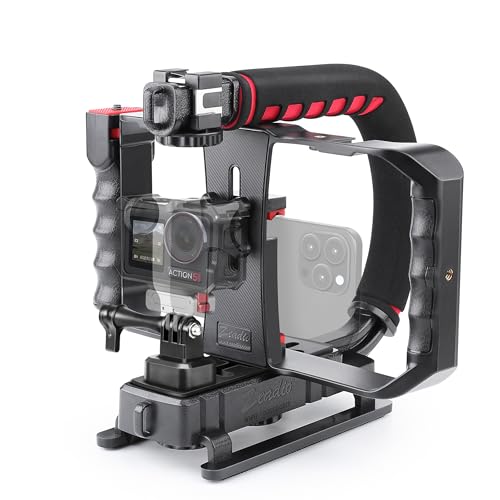 Zeadio Camera Smartphone Handheld Stabilizer, Triple Cold-Shoe Handle Grip Compatible with All Camera Action Camera DSLR Smartphone - style: Standard Version