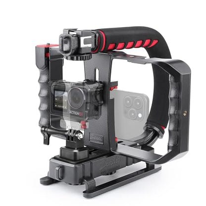 Zeadio Camera Smartphone Handheld Stabilizer, Triple Cold-Shoe Handle Grip Compatible with All Camera Action Camera DSLR Smartphone - style: Standard Version