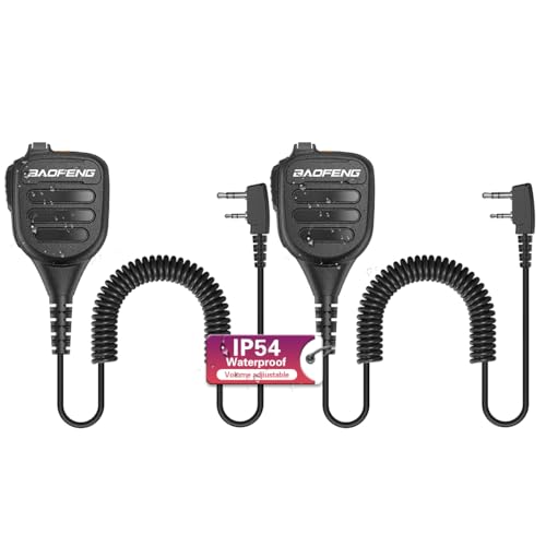 Baofeng 마이크 휴대용 헤비 스피커 BF-850 햄 라디오 마이크 IP54 방수 볼륨 조절 가능한 스피커 마이크 UV-5R BF-F8HP PRO AR-5RM UV-21R Kenwood Retevis 워키 토키용(2팩) - color: 블랙.