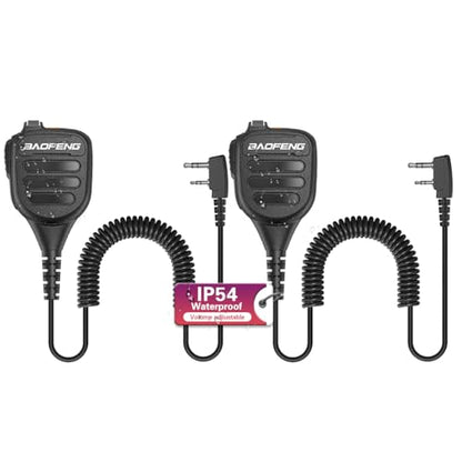 Baofeng 마이크 휴대용 헤비 스피커 BF-850 햄 라디오 마이크 IP54 방수 볼륨 조절 가능한 스피커 마이크 UV-5R BF-F8HP PRO AR-5RM UV-21R Kenwood Retevis 워키 토키용(2팩) - color: 블랙.