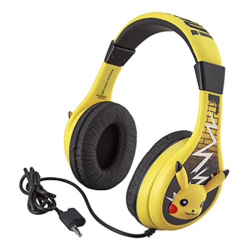 eKids Pokemon Pikachu Wired Kids Headphones, Adjustable, Stereo Sound, 3.5Mm Jack, Tangle-Free, Volume Control, Children's Headband On Ear for School Home, Travel - color: Yellow