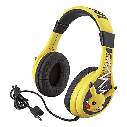 eKids Pokemon Pikachu Wired Kids Headphones, Adjustable, Stereo Sound, 3.5Mm Jack, Tangle-Free, Volume Control, Children's Headband On Ear for School Home, Travel - color: Yellow