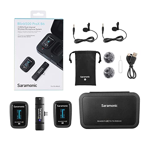 Saramonic Blink 500 Pro X B6 2-Person Wireless Mic System w/Lavaliers & USB-C Receiver for iPhone 15, Android, iPad, Mobile & Computers, Black
