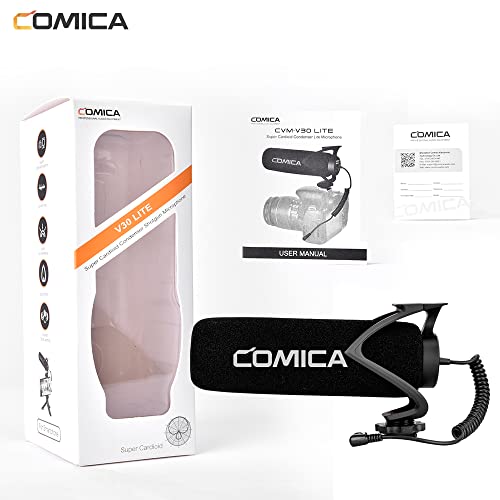 COMICA CVM-V30 LITE External Microphone for Camera, Gun Microphone, External Microphone, Directional Microphone, Camera, Smartphone Compatible, Black