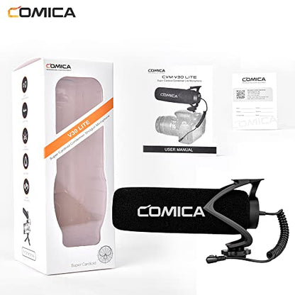 COMICA CVM-V30 LITE External Microphone for Camera, Gun Microphone, External Microphone, Directional Microphone, Camera, Smartphone Compatible, Black