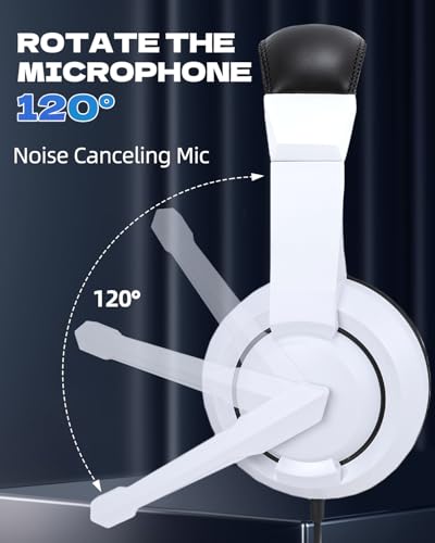 L02 Wired Headset, 3.5mm Stereo Headphones with Noise Canceling Microphone & Volume Controls, On-Ear Computer Headset for School/Office/Online/Gaming (White) - color: White