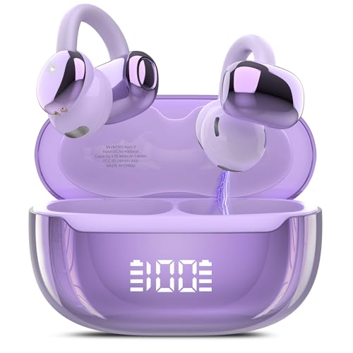 Open Ear Earbuds Wireless Clip on Headphones Bluetooth 5.4 Ear Buds with DNN Noise Cancelling, 48H Playtime, Low Latency, Fashion Design, Secure Fit, Clear Sound for Music & Calls (Purple) - color: Purple