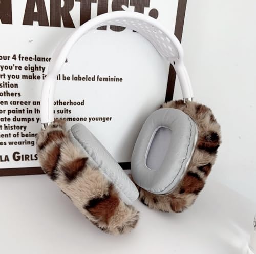 Fluffy Plush Case for AirPods Max Headphones, Cute Furry Fur Ear Cups Skin Soft Slicone Protective Cover for AirPods Max(Brown Leopard) - color: Brown Leopard