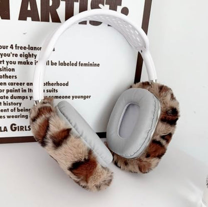 Fluffy Plush Case for AirPods Max Headphones, Cute Furry Fur Ear Cups Skin Soft Slicone Protective Cover for AirPods Max(Brown Leopard) - color: Brown Leopard