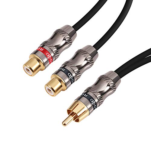 RCA Splitter, RCA 1 Male to 2 Female Cable Adapter, Stereo Audio RCA Y-Cable Heavy Duty, subwoofer Splitter Gold Plated 10" (25 cm) - color: M-2F