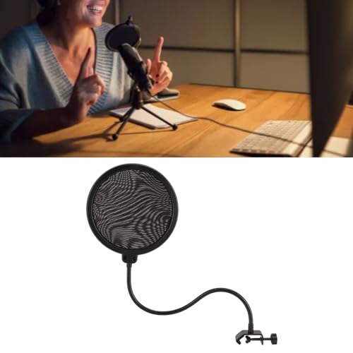 Microphone Pop Filter 360 Degree Adjustable Versatile Sturdy Dual Layered Wind Pop Screen with Gooseneck Stand for Video Studio Home