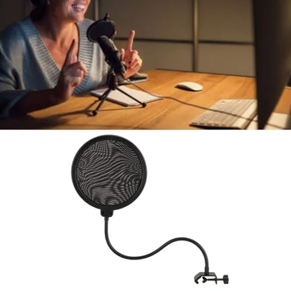 Microphone Pop Filter 360 Degree Adjustable Versatile Sturdy Dual Layered Wind Pop Screen with Gooseneck Stand for Video Studio Home