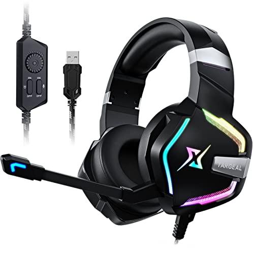 targeal 7.1 Surround Sound Gaming Headset for PS4 PS5 PC Laptop Tablet Mobile, Over Ear Wired USB Gaming Headphones with Omni-Directional Noise Canceling Mic, RGB LED Light (SKY-917 Without Cable) - style: SKY-917 Without Cable