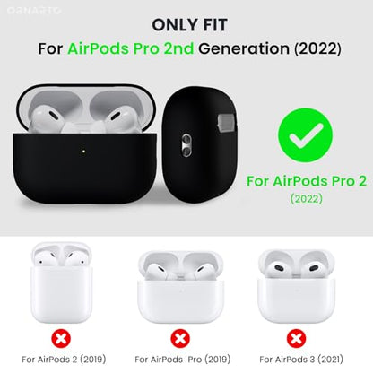 ORNARTO Compatible with AirPods Pro 2 Case 2022, Full Protective Hybrid Silicone for AirPods Pro 2nd Generation Case, Front LED Visible Skin Cover-Black | Hybrid Silicone Rubber, Front LED Visible, Wireless Charging, Skin-Friendly Soft Touch, Anti-Scratch