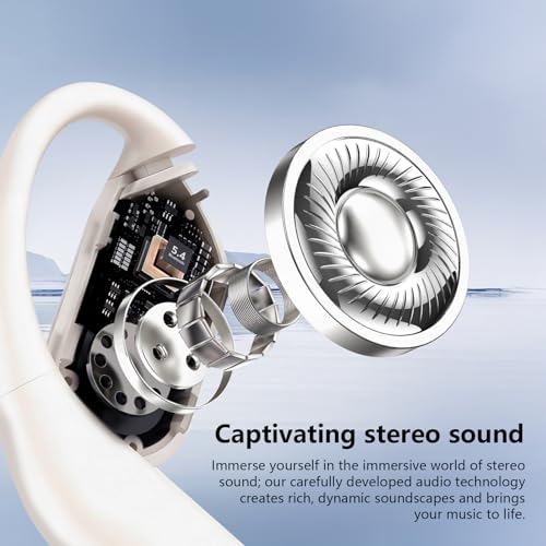 Open Ear Clip Wireless Earbuds Headphones, Bluetooth 5.4, Open Ear Design, Built-in Mic, IPX7 Waterproof, LED Display Charging Case,Ear Hooks Ear Buds Ultra for Fitness/Travel/Gym/Running/workout - color: off-white