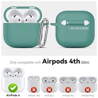 for AirPods 4 Case 2024 with Cleaner Kit & Keychain-Magnetic Green | Silicone Protective Cover for Apple AirPods 4th Generation Case,for Women Men,One-Piece Design,Shockproof,Dust Proof,Magnetic - color: A1-Magnetic Green