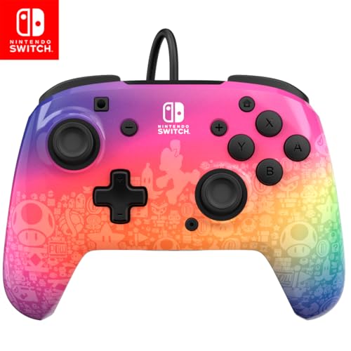 PDP REMATCH Enhanced Wired Controller, Officially Licensed for Nintendo Switch, Switch Lite & Switch - OLED Model, Nintendo Switch 2, Compatible Gamepad, Customizable Programmable Buttons, Super Mario Star Spectrum (Rainbow) - color: Star Spectrum