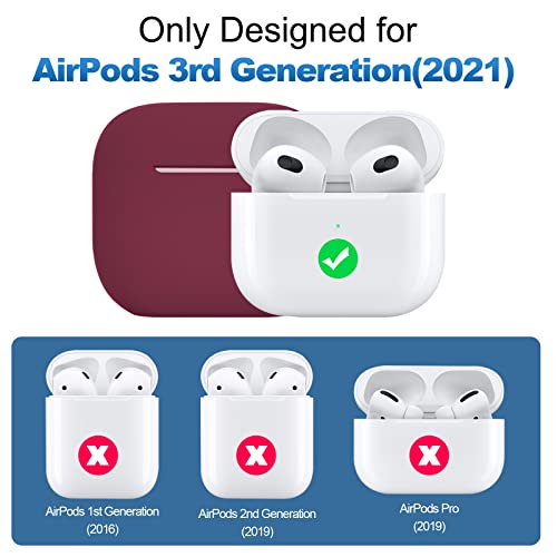 Compatible with AirPods 3 Case, Protective Silicone Cover for AirPods 3rd Generation Case 2021, Wireless Charging - Burgundy - color: C-Burgundy