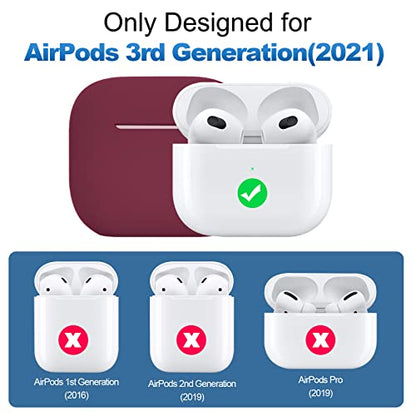 Compatible with AirPods 3 Case, Protective Silicone Cover for AirPods 3rd Generation Case 2021, Wireless Charging - Burgundy - color: C-Burgundy