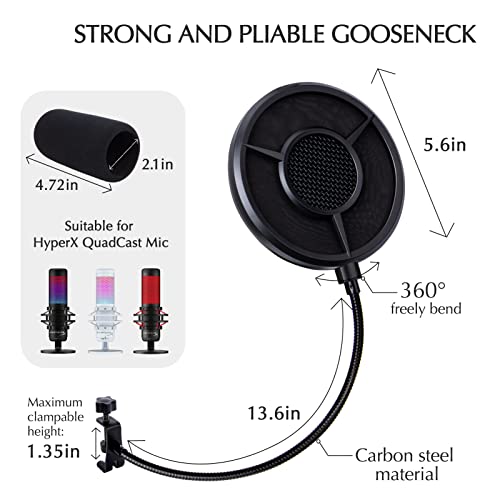 SUNMON Pop Filter with 360° Gooseneck L-Clip, 6-Layer Wind Pop Screen