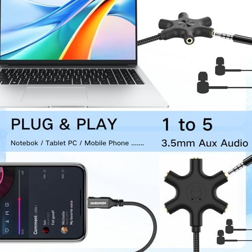 HOSONGIN USB-C Audio Splitter for 5 Headphones – USB C to 3.5mm Hi-Res DAC Adapter for MacBook, iPad Pro, Galaxy S24, Pixel – Travel, Classroom, Gaming Use – Share Audio with Friends