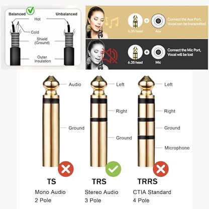1/4 to 3.5mm Headphone Adapter 8ft, TRS 6.35mm Male to 3.5mm Female, 1/4 to 1/8 Stereo Jack Adapter for Amplifiers, Guitar- 8ft - size: 8ft