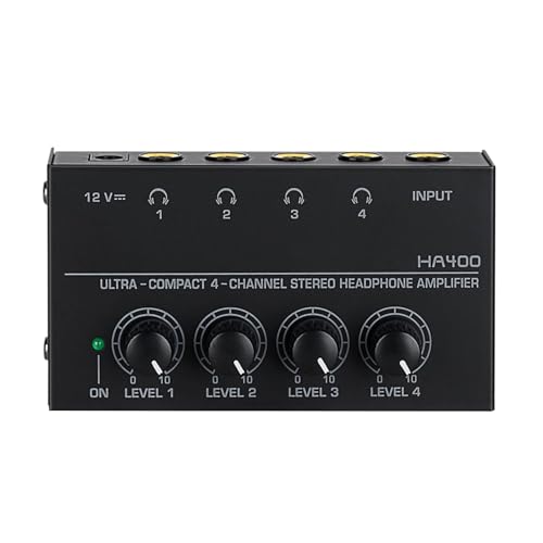 DC 12V 4-CH Stereo Headphone Audio Amplifier with 6.35MM Outputs Lossless Sound Independent Volume Control