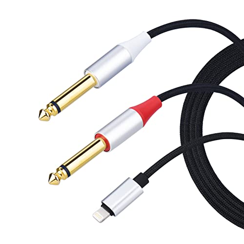 Lightning to Dual 6.35mm Mono Stereo Y-Cable Splitter Lightning to Dual 1/4 inch Audio Cable Compatible for iPhone14/13/12/11/X/XS/XR/8/7/iPad,Amplifier, Speaker, Headphone, Mixing Console