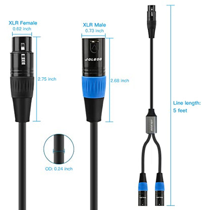 JOLGOO XLR Splitter - Female to Dual Male Y Cable, 5 Feet - size: 5 Feet, style: XLR Female to Dual XLR Male