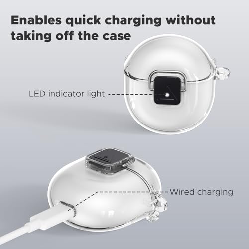 [Safety Lock] Compatible with Google Pixel Buds 2A Case, TPU Anti-Yellowing Shockproof Protective Cover for Google Pixel Buds 2A 2025, Includes Cleaning Kit & Carabiner (Transparent) - color: Transparent
