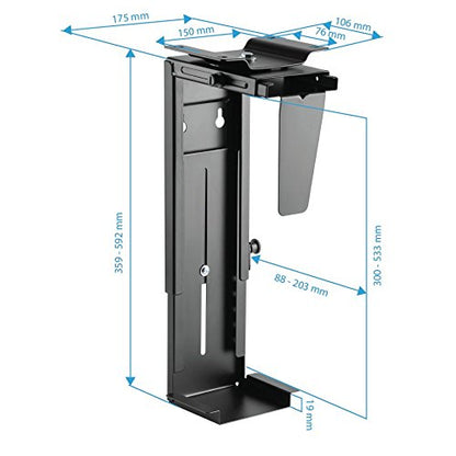 HumanCentric Adjustable Under Desk Computer Mount & Wall Mount, CPU Holder | Fits Most PC & Computer Cases, Adjustable Height & Width, Full 360 Swivel, Up to 22 lb, Hardware Included