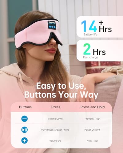 Perytong Sleep Mask with Bluetooth 5.4 Headphones, Wireless Music Sleep Eye Mask for Side Sleepers, 3D Contoured Comfort & Built-in HD Stereo Earphones, Blackout for Travel (Peach Pink) - color: Peach Pink