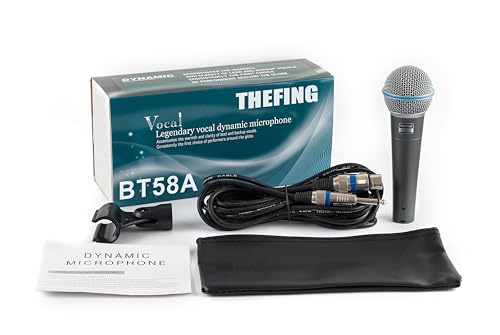 BT 58A Wired Vocal Dynamic Karaoke XLR Handheld Microphone for Singing, Supercardioid, Includes 16ft Audio Cable and Stand Adapter, for Stage, Studio, Mixer, Speaker
