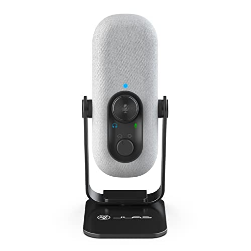 JLab Go Talk USB-C Microphone with Cardioid and omnidirectional Modes, Volume Control, Mute, 3.5mm aux, Plug and Play, White - color: White