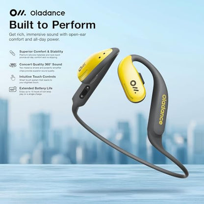 Oladance OWS Sports True Wireless Open-Ear Headphones, IPX8, 15H Playtime | Multi-Point Connectivity, Bluetooth 5.3, Durable Neckband, Virtual Bass 2.0, Liquid Silicone, Amplifier Chip - color: Yellow