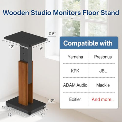 18"-28" Height Adjustable Studio Monitor Stands Pair for Yamaha/Presonus/KRK/JBL/ADAM Audio/Mackie/Edifier Studio Monitors Speaker Stand- Heavy Duty Wood Studio Monitor Floor Stands for Surround Sound