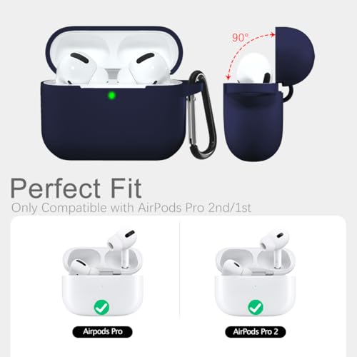 Lerobo for AirPod Pro Case, Soft Silicone Cover with Keychain, Navy Blue | Drop Protection, Scratch & Dust Resistant, Wireless Charging, Compatible with Apple AirPods Pro 2/1 Case Cover for Women Men - color: Navy Blue
