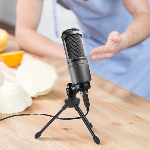 Desktop Tripod Microphone Stand, with Non-slip Rubber Feet, Durable Iron Construction, Portable Foldable, Adjustable Table Microphone Stand for Podcasts, Online Chat, Conferences, Lectures, Black
