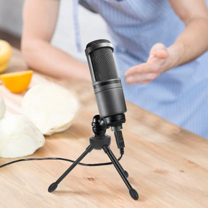 Desktop Tripod Microphone Stand, with Non-slip Rubber Feet, Durable Iron Construction, Portable Foldable, Adjustable Table Microphone Stand for Podcasts, Online Chat, Conferences, Lectures, Black