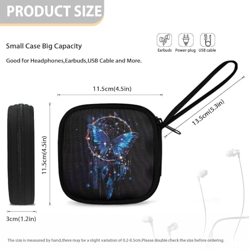 Butterfly Wind Chime Portable Earphone Case Zipper Pouch Universal Square Earbud Carrying Bag with Mesh Inner Pocket for Headset Earphone Flash Drive Charging Cable Key - color: Butterfly and Wind Chime