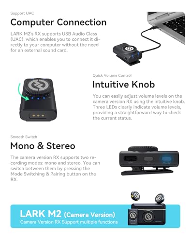 Hollyland Lark M2 Wireless Lavalier Microphone for Camera/PC/Laptop/Phones, 48KHz 24Bit, 1000ft Range, Noise Cancel, 40H Battery for Video Recording (Camera Version) - size: Camera Version