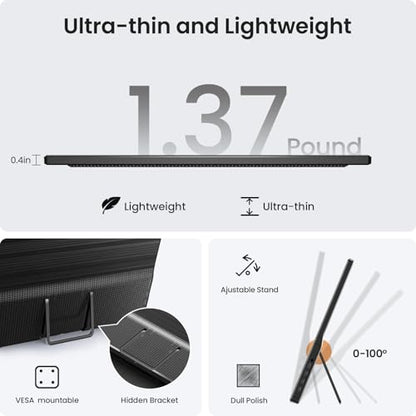 KQC Portable Monitor 15.6" 1080P FHD IPS Display, Ultra-Slim USB-C HDMI Travel Monitor with Kickstand, Zero Bezel Screen Extender for Laptop, Mac, Phone, PS, Xbox, Switch Gaming - size: 15.6 Inch 1080p