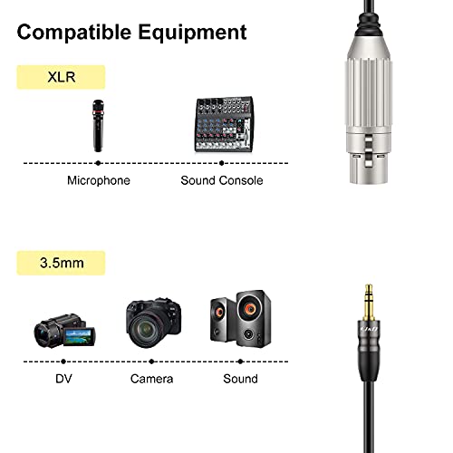 J&D XLR Female to 3.5mm TRS Male Balanced Mic Cable, 3 ft | 24K Gold-Plated Plugs and Copper Shell XLR to 3.5mm TRS Balanced Mic Cable for DSLR Cameras, Sound Cards and Mixers - size: 3 Feet