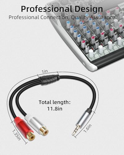 GELRHONR 3.5mm to 2 RCA Audio Cable 1FT, Short 1/8 Aux Male to 2RCA Female Adapter Cable for Smartphone, Tablet, MP3, HDTV and More, 2Pack (3.5mm M to RCA F) - color: 3.5mm M to RCA F