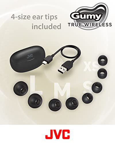 JVC Gumy HAA7T2B True Wireless Earbuds, Black | Bluetooth 5.3, 24-Hour Playback, IPX4 Water Resistant, XS/S/M/L Earpieces, Built-in Mic - color: Black