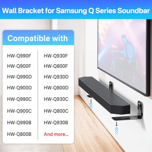Heavy Duty Soundbar Wall Mount for Samsung HW-Q990F/Q930F/Q900F/Q800F Mount Under or Above TV, Low Profile Floating Design Fits Q990D/Q930D/Q900D/Q800D, Q990C/Q930C/Q900C/Q800C, Q990B/Q930B/Q800B - style: Soundbar Wall Mount