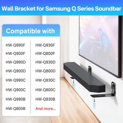 Heavy Duty Soundbar Wall Mount for Samsung HW-Q990F/Q930F/Q900F/Q800F Mount Under or Above TV, Low Profile Floating Design Fits Q990D/Q930D/Q900D/Q800D, Q990C/Q930C/Q900C/Q800C, Q990B/Q930B/Q800B - style: Soundbar Wall Mount