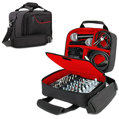 USA Gear DJ Mixer Case - Compact Audio Channel Mixer Bag with Accessory Storage for Microphones, Cables - Fits APC Mini MK2, Roland P-6, Yamaha MG06x, Behringer Xenyx 802, Q802USB & more (Red)