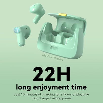 ANCwear Wireless Earbuds with Mini Handbag Case, 22H Playtime, Sage Green | Bluetooth 5.3, 13mm drivers, touch controls and DIY stickers for music, calls, travel, everyday wear and gifting - color: Green